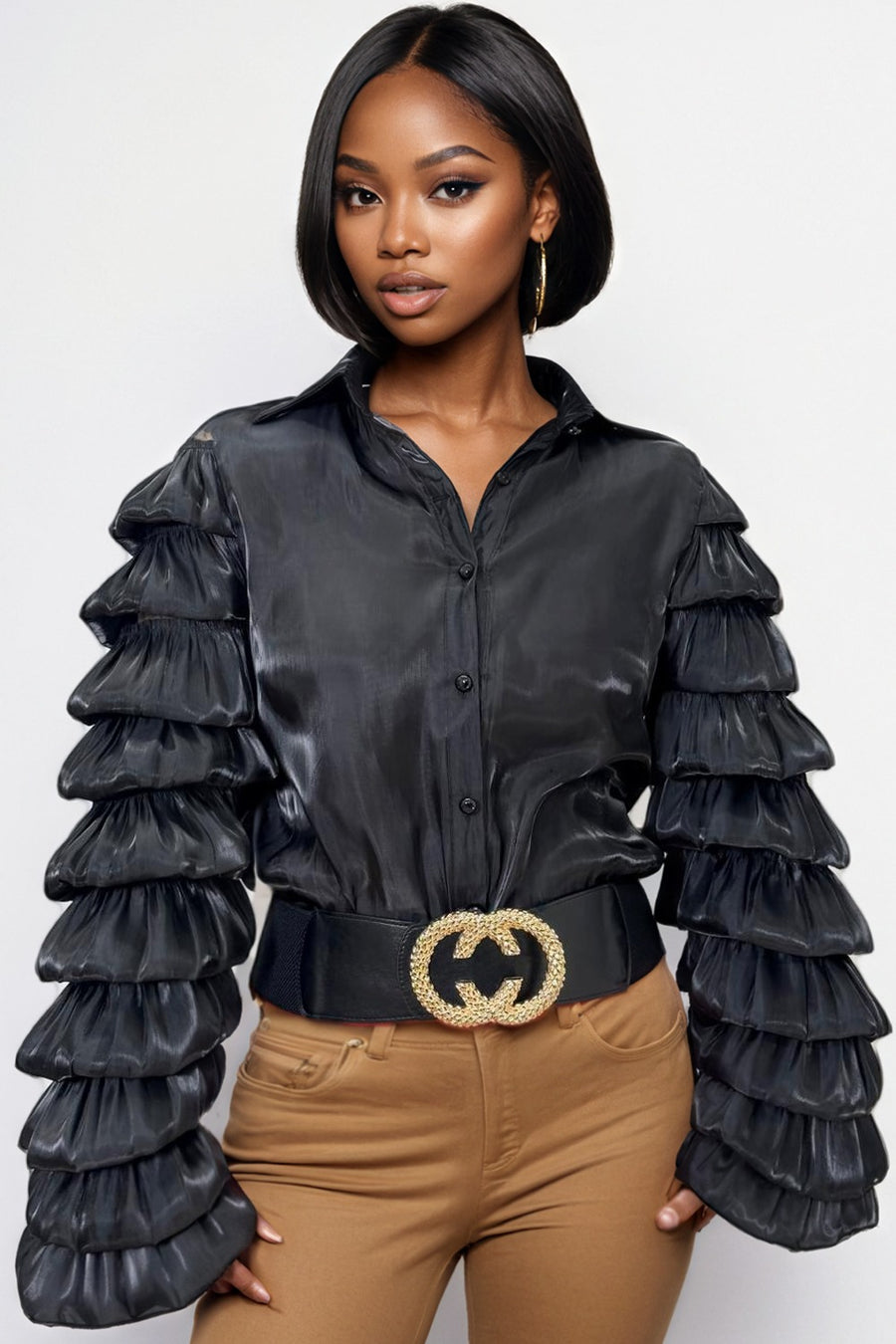 Black Tier Sleeve Top